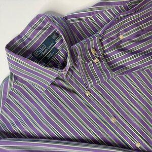 Polo Ralph Lauren Dress Shirt Me 16.5 Striped Purple Custom Fit Regent 32-33